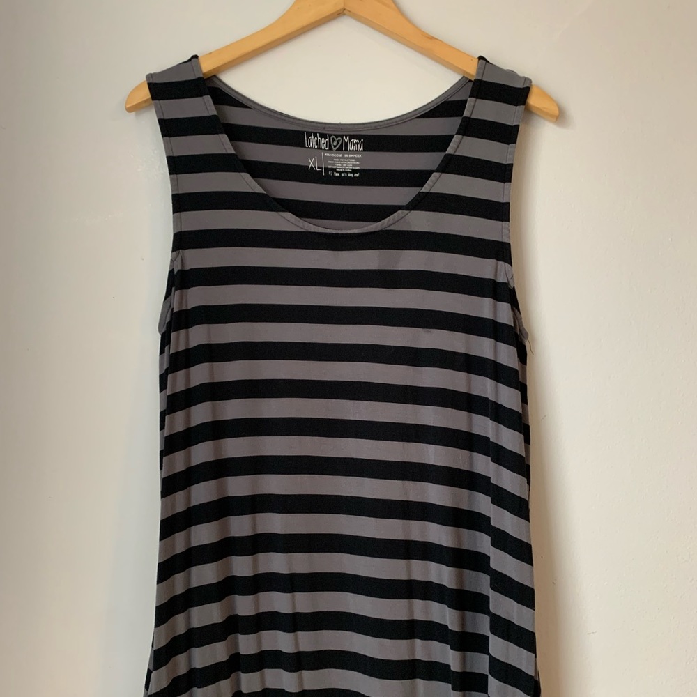 Latched Mama Sleeveless Striped Midi Nursing Friendly Swing Dress Size XL